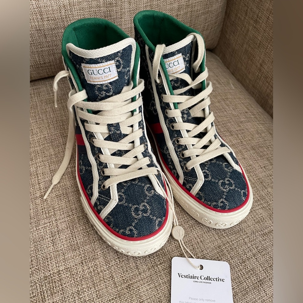 Size 7.5 - Gucci Tennis 1977 High Denim sneakers